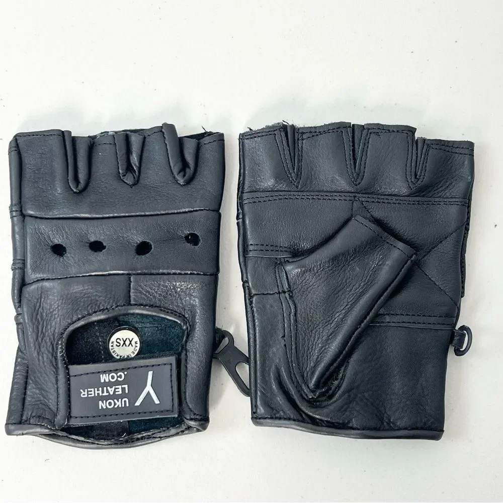NWOT Yukon Leather Black Leather Fingerless Driving Motorcycle Gloves XXS
